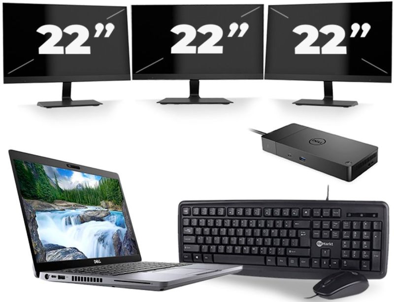 Dell Latitude 5410 - Intel Core i7-10e Generatie - 14 inch - 16GB RAM - 256GB SSD - Windows 11 + 3x 22 inch Monitor Nette Staat