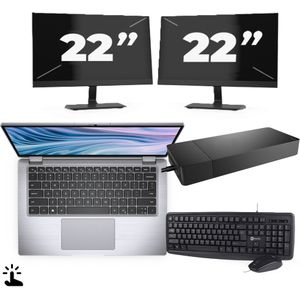 Dell Latitude 7410 - Intel Core i7-10e Generatie - 14 inch - Touch - 16GB RAM - 256GB SSD - Windows 11 Home + 2x 22 inch Monitor Zichtbaar gebruikt