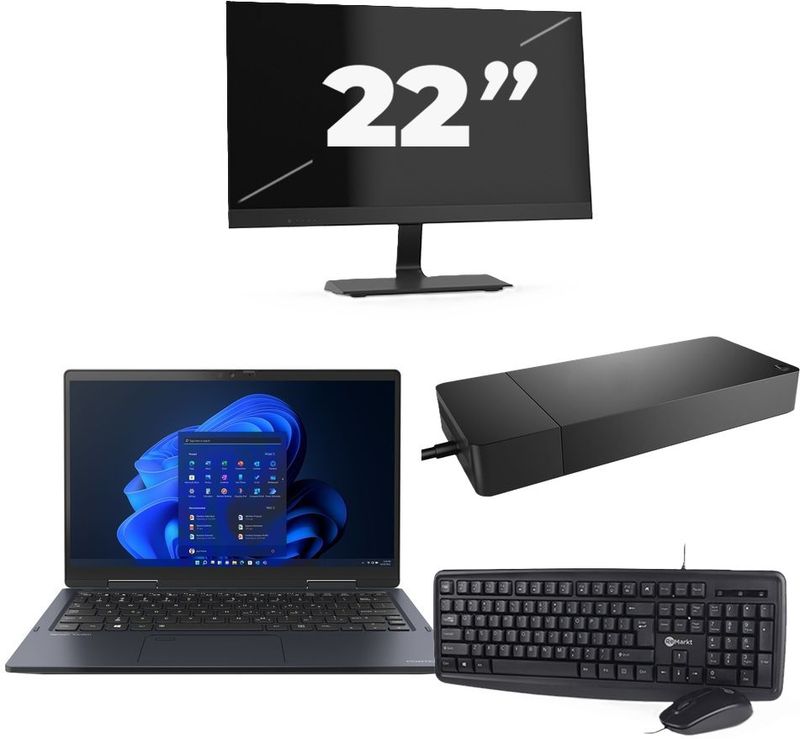 Toshiba Portege X30W-J-10C - Intel Core i5-11e Generatie - 13 inch - 16GB RAM - 256GB SSD - Windows 11 Home + 1x 22 inch Monitor Zichtbaar gebruikt