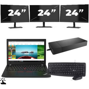 Lenovo ThinkPad A285 - AMD Ryzen 5 2500U - 12 inch - Touch - 8GB RAM - 256GB SSD - Windows 11 Home + 3x 24 inch Monitor Zichtbare schade