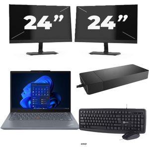 Lenovo ThinkPad X13 - AMD Ryzen 3 PRO 4450U - 13 inch - 8GB RAM - 256GB SSD - Windows 11 Home + 2x 24 inch Monitor Zichtbare schade