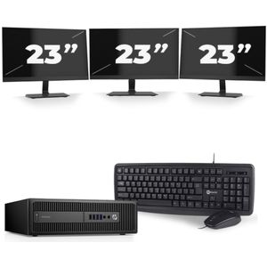 HP ProDesk 600 G3 USFF - Intel Core i5-7e Generatie - 8GB RAM - 256GB SSD - Windows 11 + 3x 23 inch Monitor Nette Staat