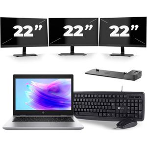 HP ProBook 640 G5 - Intel Core i5-8e Generatie - 14 inch - 16GB RAM - 256GB SSD - Windows 11 + 3x 22 inch Monitor Zichtbaar gebruikt