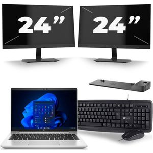 HP ProBook 640 G8 - Intel Core i5-11e Generatie - 14 inch - 16GB RAM - 256GB SSD - Windows 11 + 2x 24 inch Monitor Zichtbaar gebruikt