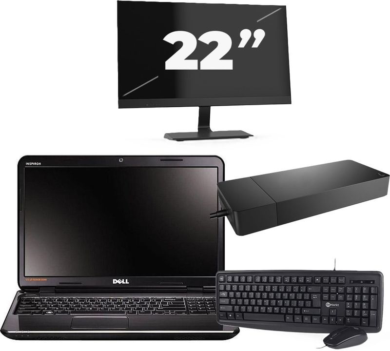 Dell Inspiron N5110 - Intel Core i3-2e Generatie - 15 inch - 8GB RAM - 256GB SSD - Windows 10 Home + 1x 22 inch Monitor Zichtbaar gebruikt
