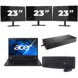 Acer TravelMate P214-53 - Intel Core i3-11e Generatie - 14 inch - 16GB RAM - 256GB SSD - Windows 11 Home + 3x 23 inch Monitor Zichtbare schade
