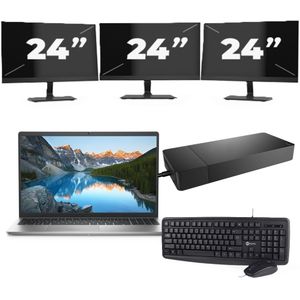 Dell Inspiron 15 3525 - AMD Ryzen 7 5825U - 15 inch - 16GB RAM - 256GB SSD - Windows 11 Home + 3x 24 inch Monitor Nette Staat