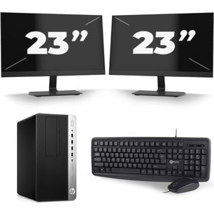HP ProDesk 600 G3 Micro Tower - Intel Core i7-6e Generatie - 16GB RAM - 256GB SSD - Windows 11 + 2x 23 inch Monitor Nette Staat