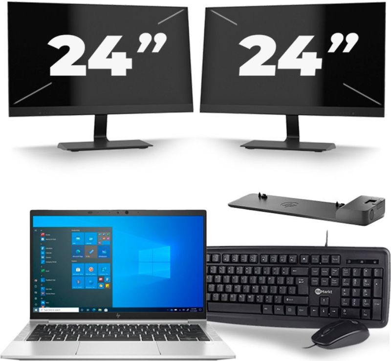 HP EliteBook 830 G8 - Intel Core i5-11e Generatie - 13 inch - 16GB RAM - 256GB SSD - Windows 11 + 2x 24 inch Monitor Zichtbare schade