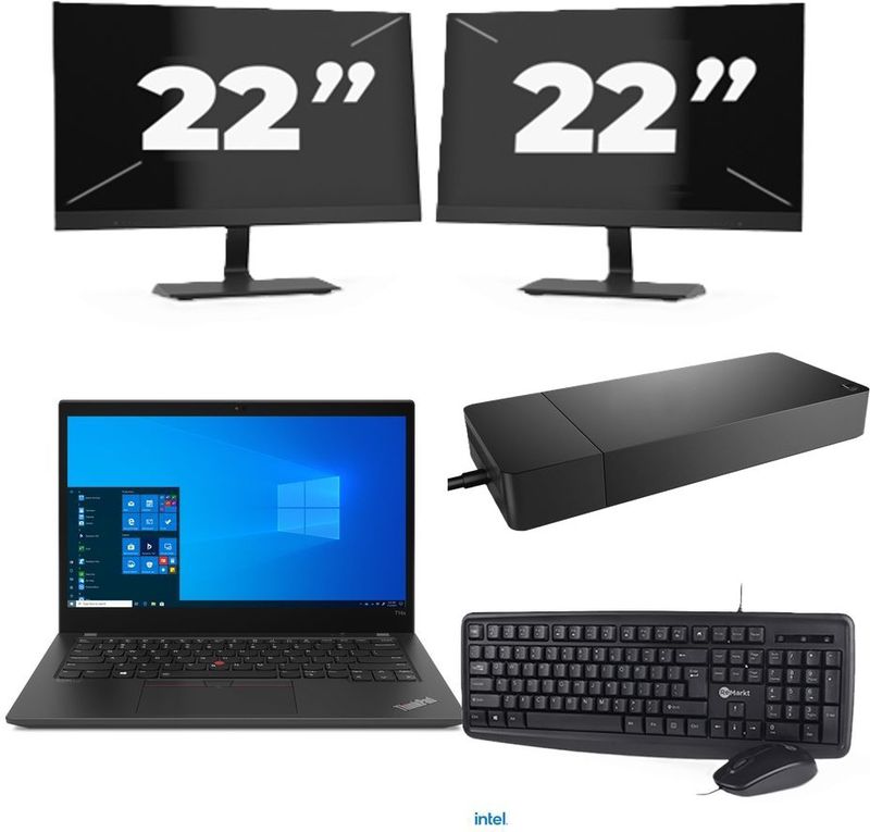 Lenovo ThinkPad T14s - Intel Core i7-10e Generatie - 14 inch - 32GB RAM - 256GB SSD - Windows 11 Home + 2x 22 inch Monitor Zichtbaar gebruikt