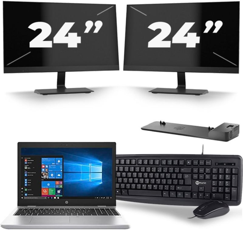 HP ProBook 650 G5 - Intel Core i5-8e Generatie - 15 inch - 16GB RAM - 256GB SSD - Windows 11 + 2x 24 inch Monitor Zichtbare schade