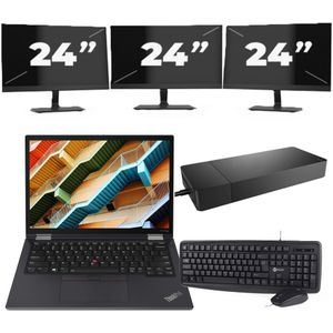 Lenovo ThinkPad X13 Yoga - Intel Core i5-10e Generatie - 13 inch - 16GB RAM - 256GB SSD - Windows 11 Home + 3x 24 inch Monitor Zichtbaar gebruikt