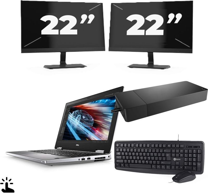 Dell Precision 7540 - Intel Core i7-9e Generatie - 15 inch - Touch - 16GB RAM - 256GB SSD - Windows 11 Home + 2x 22 inch Monitor Zichtbaar gebruikt