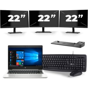 HP ProBook 445 G7 - AMD Ryzen 5 4500U - 14 inch - 8GB RAM - 256GB SSD - Windows 10 + 3x 22 inch Monitor Nette Staat