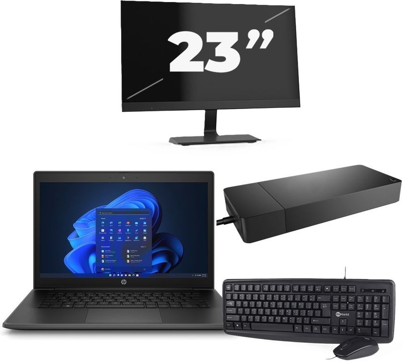 HP Pro X360 Fortis G9 - Intel Pentium N6000 - 11 inch - 8GB RAM - 256GB SSD - Windows 11 Home + 1x 23 inch Monitor Nette Staat