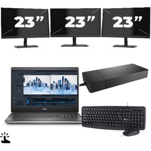 Dell Precision 7560 - Intel Core i7-11e Generatie - 15 inch - Touch - 16GB RAM - 256GB SSD - Windows 11 Home + 3x 23 inch Monitor Zichtbaar gebruikt