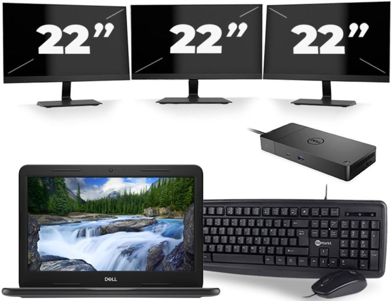 Dell Latitude 3300 - Intel Core i3-7e Generatie - 13 inch - 8GB RAM - 256GB SSD - Windows 11 + 3x 22 inch Monitor Nette Staat