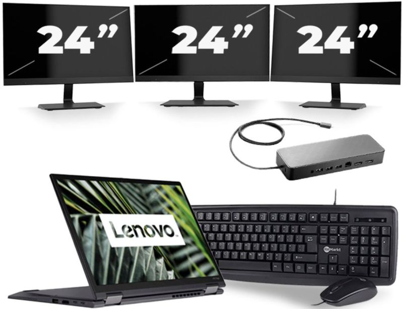 Lenovo ThinkPad X13 Yoga G1 - Intel Core i7-10e Generatie - 13 inch - Touch - 16GB RAM - 256GB SSD - Windows 11 Home + 3x 24 inch Monitor Zichtbaar gebruikt