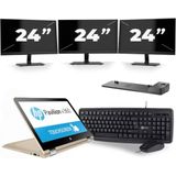 HP Pavilion x360 Convertible 13 - Intel Core i3-6e Generatie - 14 inch - 8GB RAM - 256GB SSD - Windows 11 Home + 3x 24 inch Monitor Zichtbaar gebruikt