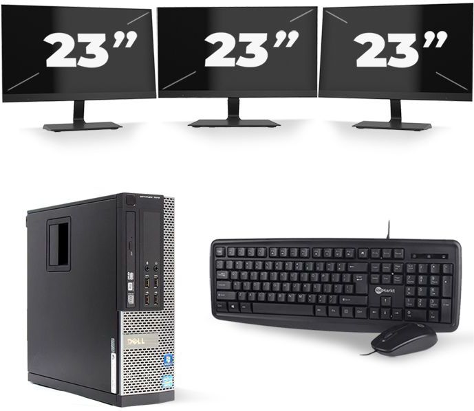 Dell Optiplex 7010 SFF - Intel Core i7-3e Generatie - 16GB RAM - 256GB SSD - Windows 10 + 3x 23 inch Monitor Nette Staat