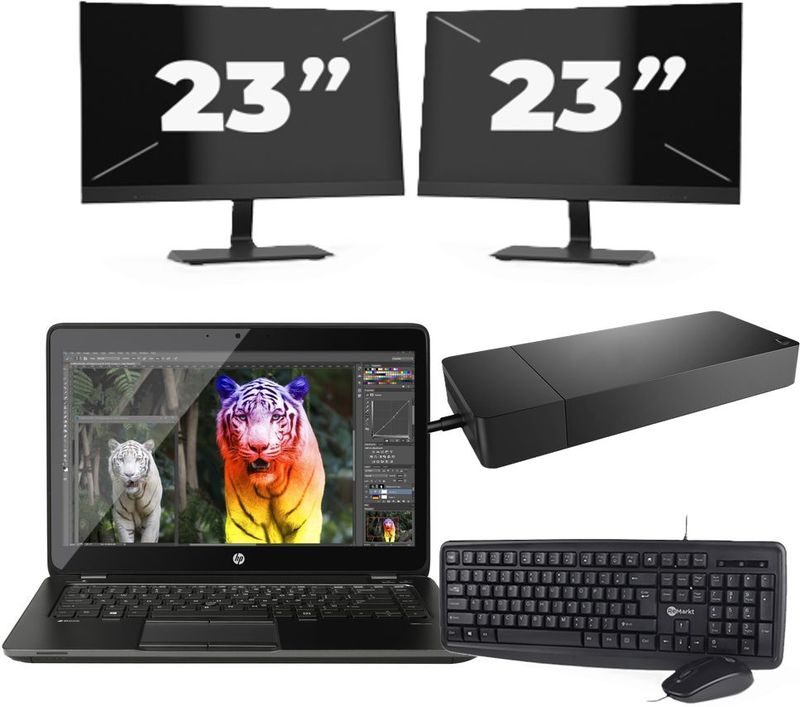 Lenovo ThinkBook 14 G2 - Intel Core i5-11e Generatie - 14 inch - 16GB RAM - 256GB SSD - Windows 11 Home + 2x 23 inch Monitor Zichtbare schade