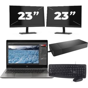 HP ZBook 14u G6 - Intel Core i7-8e Generatie - 14 inch - 16GB RAM - 256GB SSD - Windows 11 + 2x 23 inch Monitor Zichtbaar gebruikt