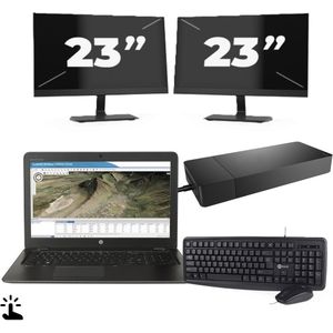 HP ZBook 15u G3 - Intel Core i7-6e Generatie - 15 inch - Touch - 16GB RAM - 256GB SSD - Windows 11 Home + 2x 23 inch Monitor Zichtbare schade
