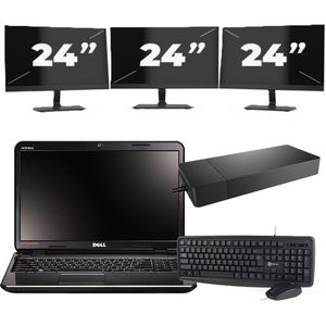 Dell Inspiron N5110 - Intel Core i3-2e Generatie - 15 inch - 8GB RAM - 256GB SSD - Windows 10 Home + 3x 24 inch Monitor Zichtbaar gebruikt