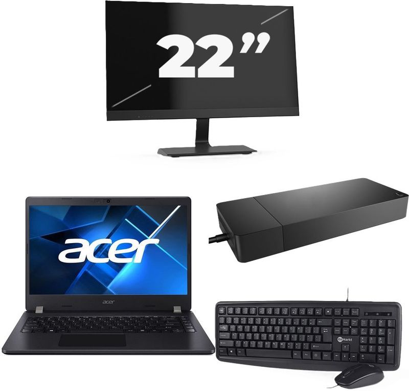 Acer TravelMate P214-53 - Intel Core i5-11e Generatie - 14 inch - 16GB RAM - 256GB SSD - Windows 11 Home + 1x 22 inch Monitor Nette Staat