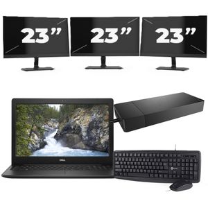 Dell Vostro 3580 - Intel Core i3-8e Generatie - 15 inch - 8GB RAM - 256GB SSD - Windows 11 Home + 3x 23 inch Monitor Nette Staat