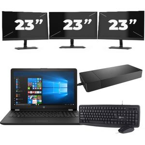 HP Laptop 15-BW000 - AMD A6-9220 - 15 inch - 8GB RAM - 256GB SSD - Windows 10 Home + 3x 23 inch Monitor Zichtbare schade