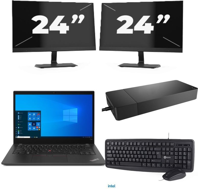 Lenovo ThinkPad T14s - Intel Core i7-10e Generatie - 14 inch - 16GB RAM - 256GB SSD - Windows 11 Home + 2x 24 inch Monitor Zichtbare schade