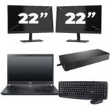 Acer TravelMate P645-SG - Intel Core i7-5e Generatie - 14 inch - 8GB RAM - 256GB SSD - Windows 11 Home + 2x 22 inch Monitor Nette Staat