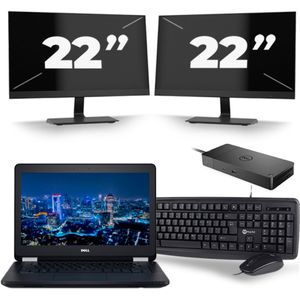 Dell Latitude E5270 - Intel Core i5-6e Generatie - 12 inch - 8GB RAM - 256GB SSD - Windows 11 + 2x 22 inch Monitor Zichtbaar gebruikt