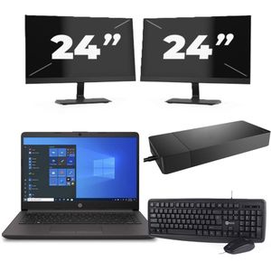 HP 240 G8 - Intel Core i3-10e Generatie - 14 inch - 16GB RAM - 256GB SSD - Windows 11 Home + 2x 24 inch Monitor Nette Staat