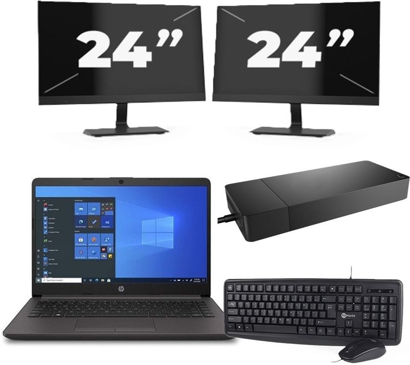 HP 240 G8 - Intel Core i3-10e Generatie - 14 inch - 16GB RAM - 256GB SSD - Windows 11 Home + 2x 24 inch Monitor Nette Staat