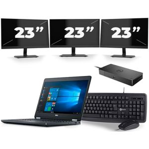 Dell Latitude E5470 - Intel Core i5-6e Generatie - 14 inch - 8GB RAM - 256GB SSD - Windows 11 + 3x 23 inch Monitor Zichtbaar gebruikt