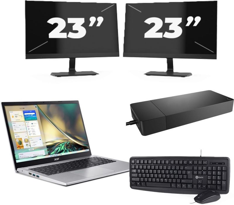 Acer Aspire A315-44P - AMD Ryzen 7 5700U - 15 inch - 16GB RAM - 256GB SSD - Windows 11 Home + 2x 23 inch Monitor Nette Staat