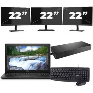 Dell Latitude 3500 - Intel Core i5-8e Generatie - 15 inch - 16GB RAM - 256GB SSD - Windows 11 Home + 3x 22 inch Monitor Nette Staat