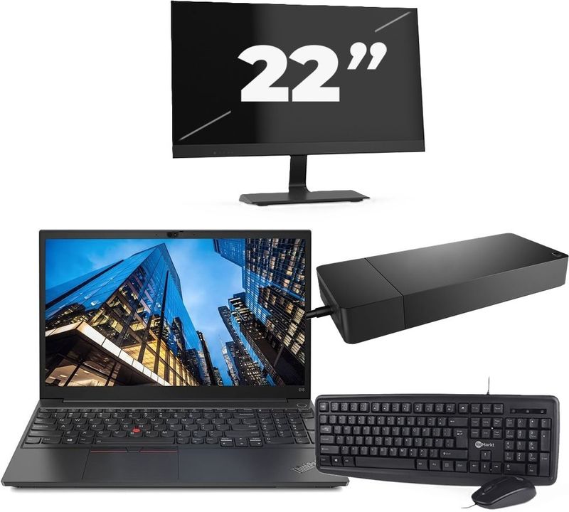 Lenovo E15 - Intel Core i3-10e Generatie - 15 inch - 16GB RAM - 256GB SSD - Windows 11 Home + 1x 22 inch Monitor Zichtbaar gebruikt