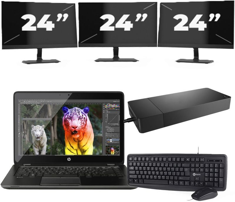 Lenovo ThinkBook 14 G2 - Intel Core i5-11e Generatie - 14 inch - 16GB RAM - 256GB SSD - Windows 11 Home + 3x 24 inch Monitor Zichtbaar gebruikt