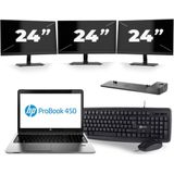 HP ProBook 450 G2 - Intel Core i3-5e Generatie - 15 inch - 8GB RAM - 256GB SSD - Windows 11 + 3x 24 inch Monitor Zichtbare schade