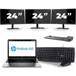 HP ProBook 450 G2 - Intel Core i3-5e Generatie - 15 inch - 8GB RAM - 256GB SSD - Windows 11 + 3x 24 inch Monitor Zichtbare schade