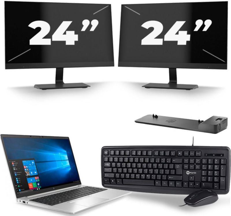 HP EliteBook 850 G7 - Intel Core i7-10e Generatie - 15 inch - 16GB RAM - 256GB SSD - Windows 11 + 2x 24 inch Monitor Zichtbaar gebruikt