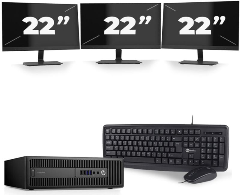 HP ProDesk 600 G3 USFF - Intel Core i5-7e Generatie - 8GB RAM - 256GB SSD - Windows 11 + 3x 22 inch Monitor Nette Staat