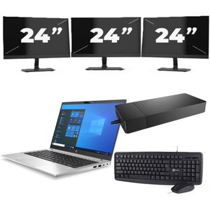 HP ProBook 430 G8 - Intel Core i5-11e Generatie - 13 inch - 16GB RAM - 256GB SSD - Windows 11 Home + 3x 24 inch Monitor Zichtbaar gebruikt