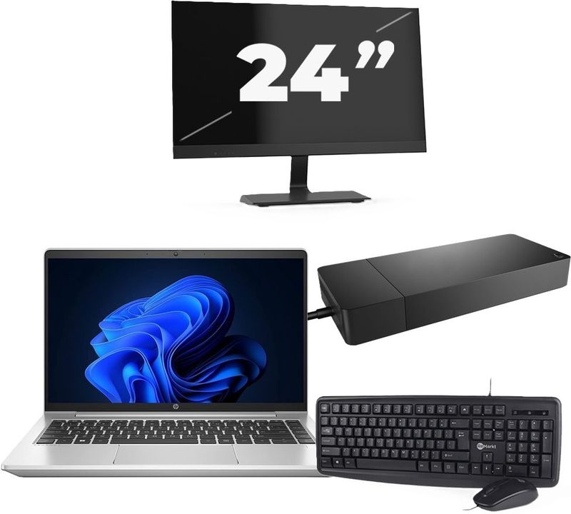 HP ProBook 440 G9 - Intel Core i3-12e Generatie - 14 inch - 16GB RAM - 256GB SSD - Windows 11 + 1x 24 inch Monitor Zichtbare schade