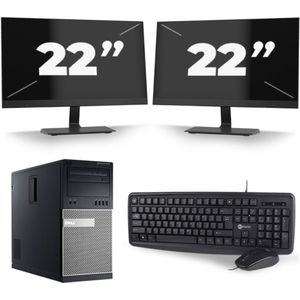 Dell Optiplex 7020 Micro Tower - Intel Core i5-4e Generatie - 8GB RAM - 256GB SSD - Windows 10 + 2x 22 inch Monitor Nette Staat