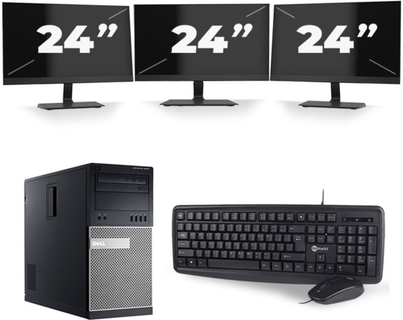 Dell Optiplex 7020 Micro Tower - Intel Core i7-4e Generatie - 16GB RAM - 256GB SSD - Windows 10 + 3x 24 inch Monitor Nette Staat