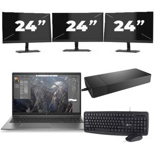 HP ZBook Firefly 15 G7 - Intel Core i7-10e Generatie - 15 inch - 16GB RAM - 256GB SSD - Windows 11 + 3x 24 inch Monitor Zichtbare schade